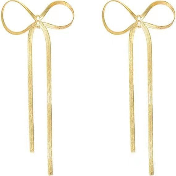 Women Fashion Simple Long Bowknot Chain Earrings