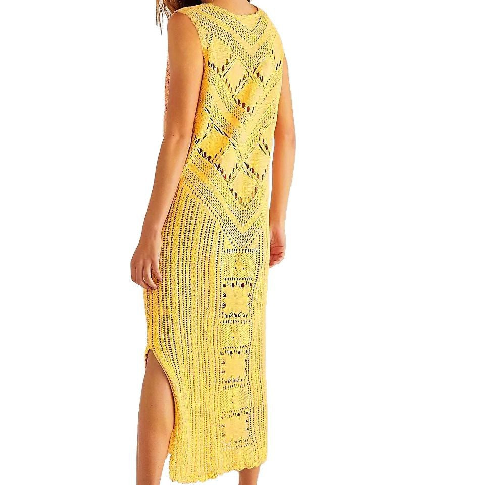 Women Fashion Casual Solid Color Knitted Sleeveless Swimsuit Cover-Ups