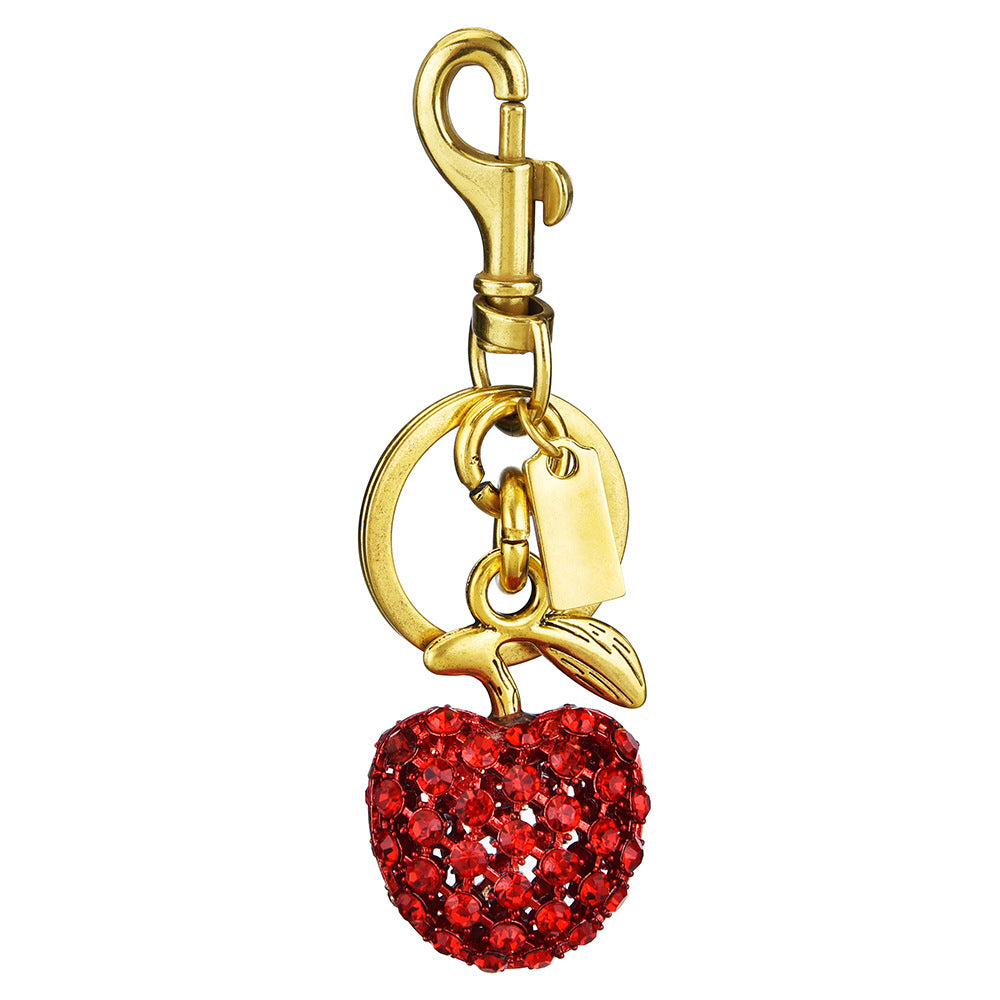Women Fashion Metal Cute Rhinestone Apple Keychain
