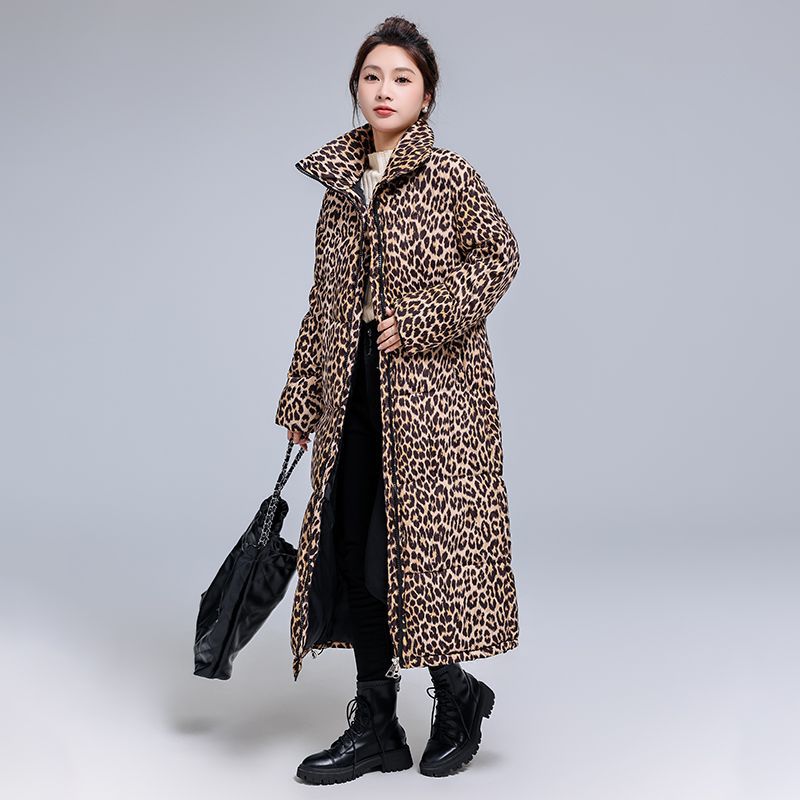 Abrigo largo de invierno con estampado de leopardo, acolchado y mejorado con algodón
