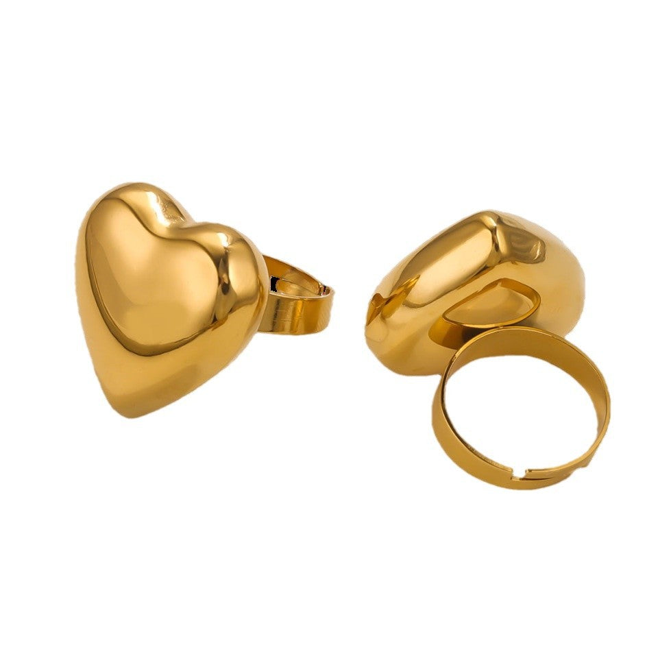 Bague ajustable en forme de cœur plaquée or 18 carats pour femme