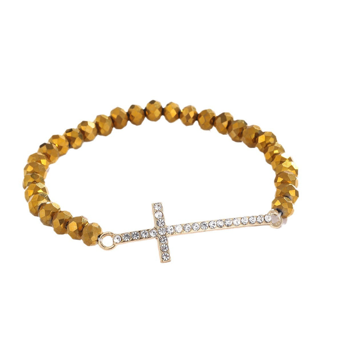 Women Fashion Creative Cross Colorful Crystal Beaded Bracelet