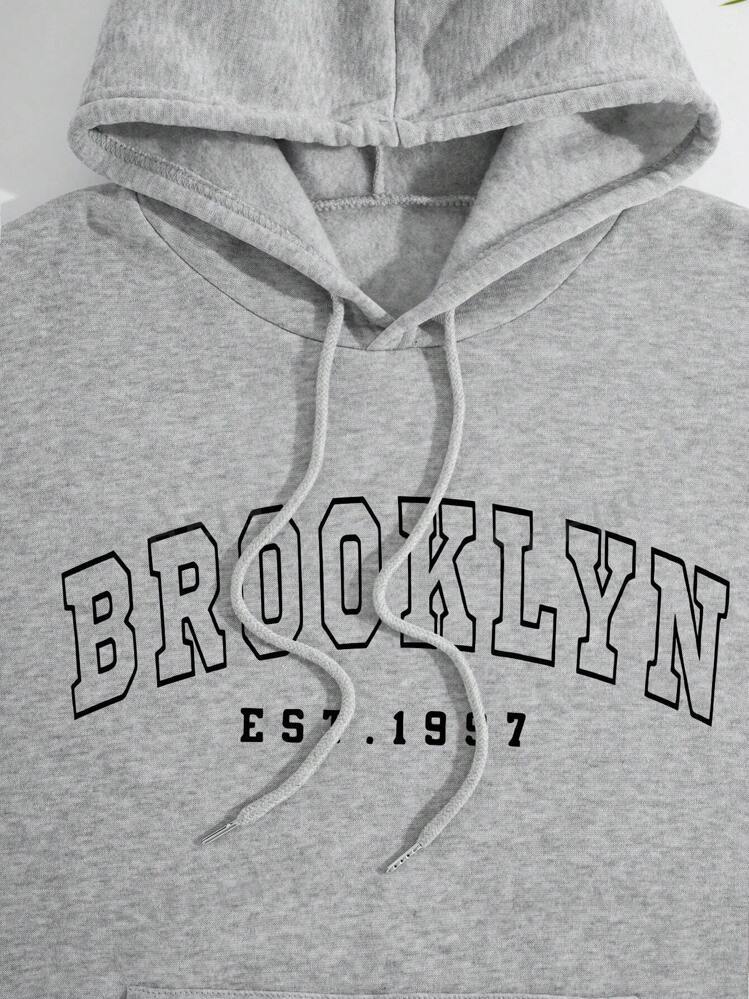 Sweat à capuche ample et décontracté pour femme avec imprimé lettres