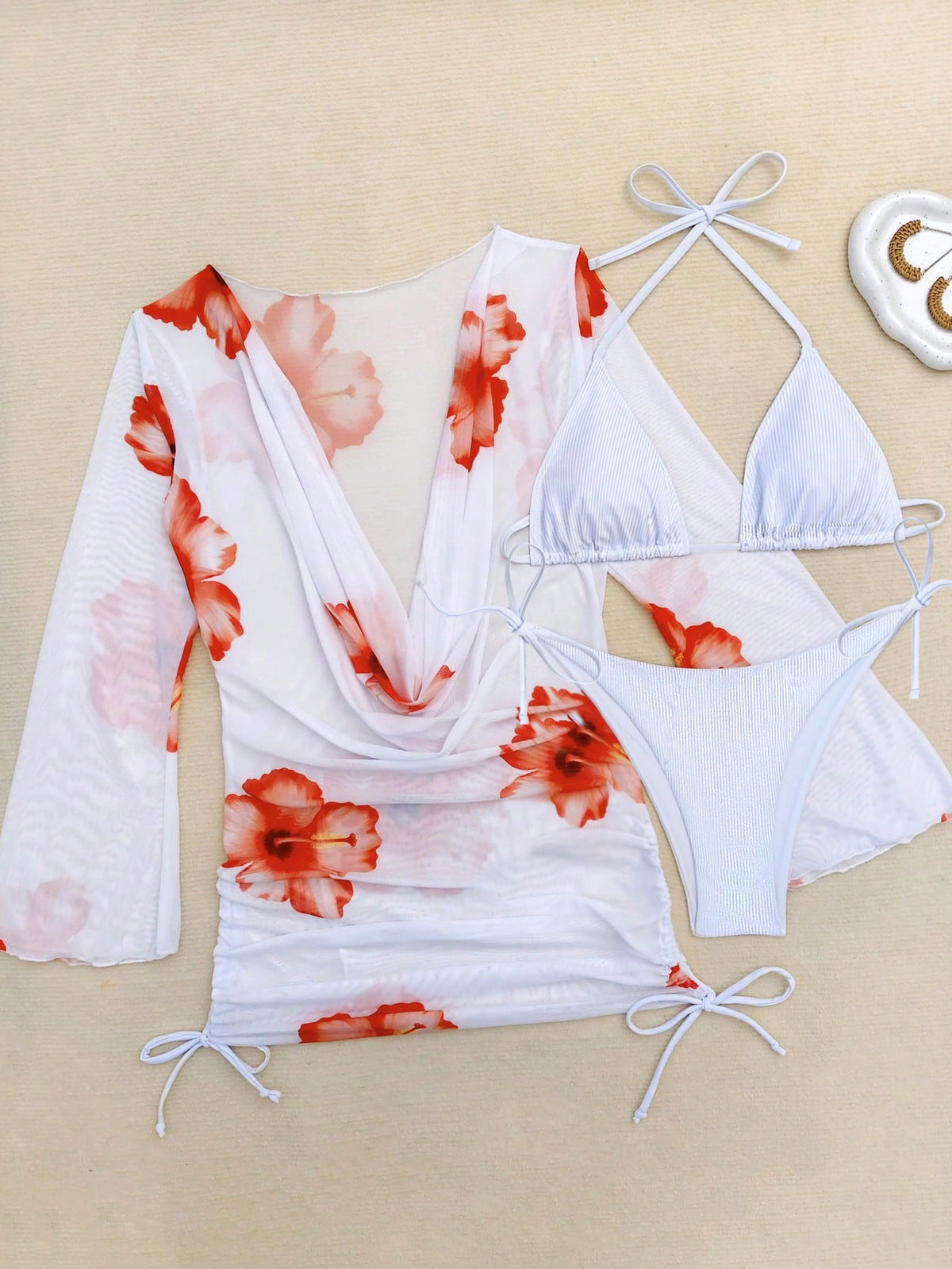 Women Fashion Sexy Floral Printed Bikini Cover-Up Set