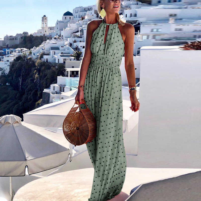 Women Summer Vacation Casual Boho Floral Print Halter Neck Maxi Dress