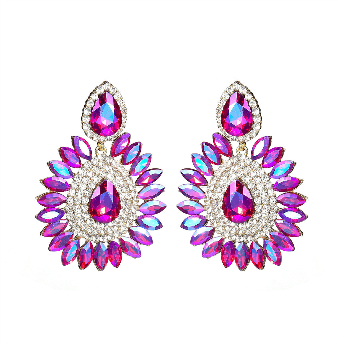 Boucles d'oreilles à strass multicolores exagérées pour femmes