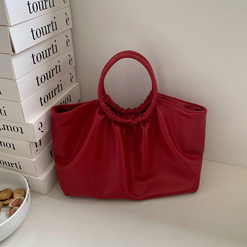 Sac à main plissé simple et tendance pour femme, couleur unie, grande capacité