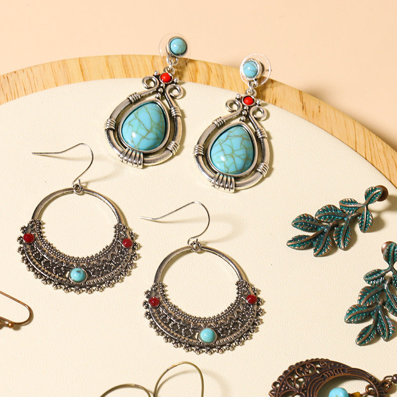 Boucles d'oreilles bohèmes vintage en forme de goutte turquoise