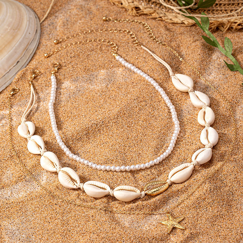 Collar multicapa de conchas de moda vacacional