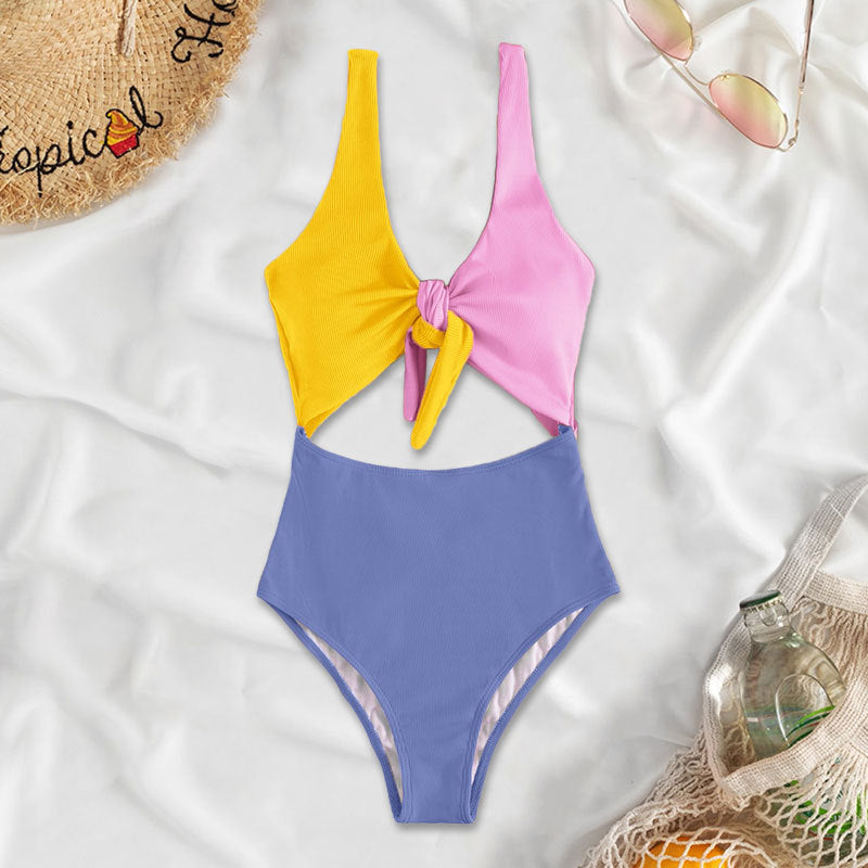 Women Summer Vacation Color Blocking Triangle Swimsuit