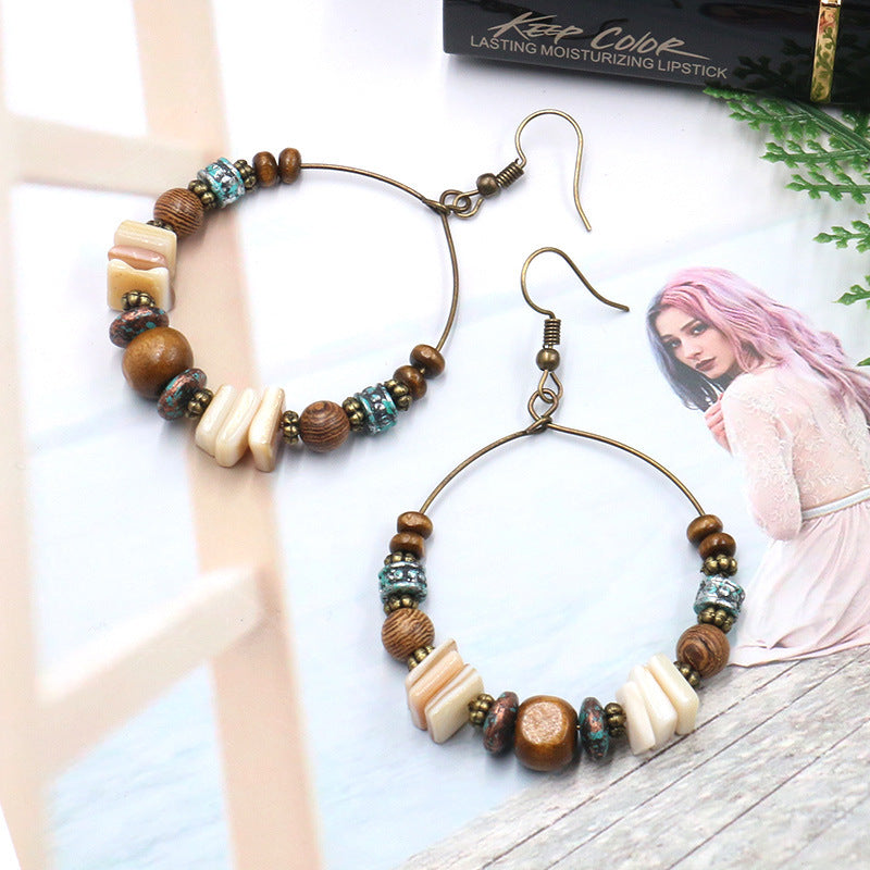 Women Boho Fashion Handmade Beaded Hoop Earrings