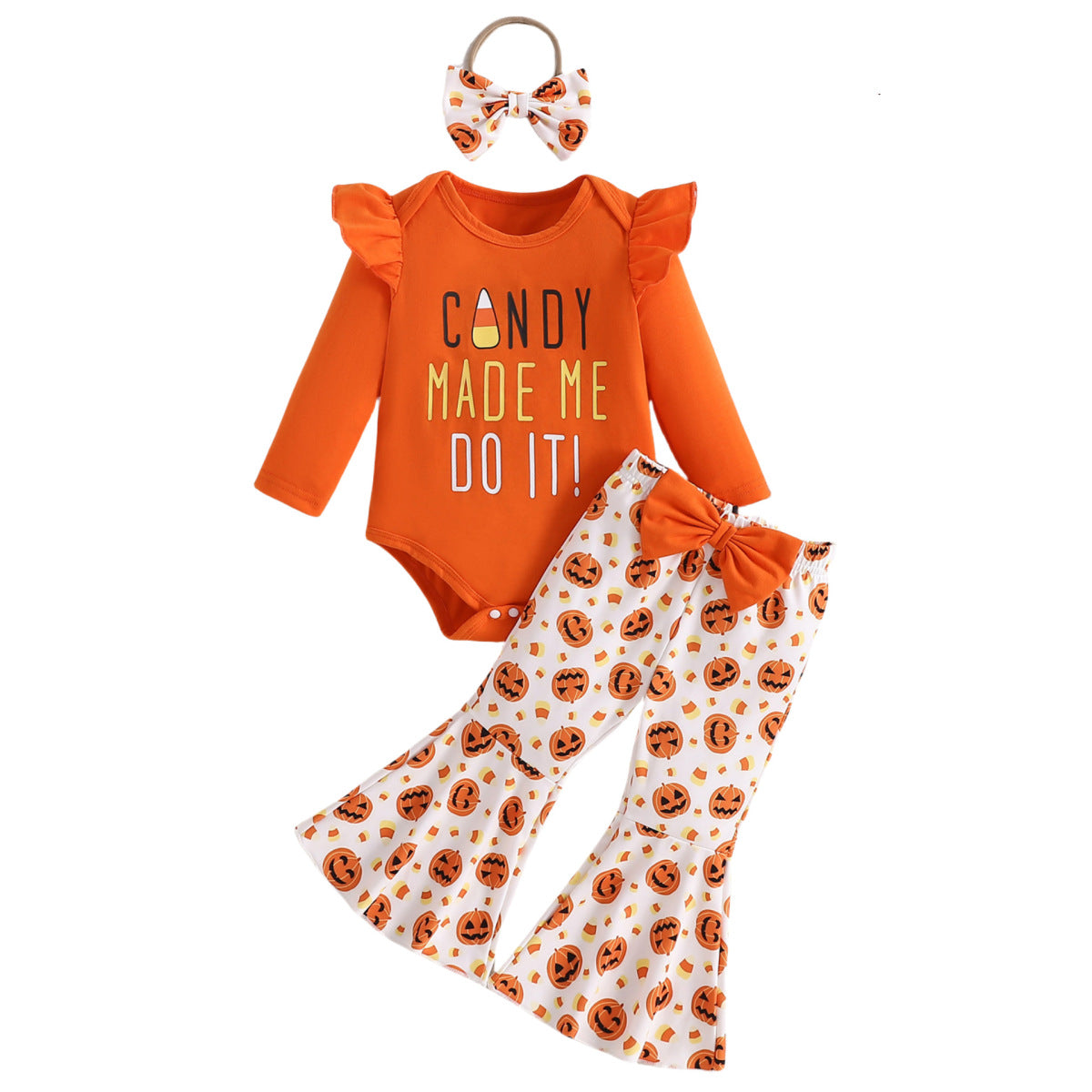 Conjunto de mono informal de manga larga con letras de dibujos animados para niñas pequeñas