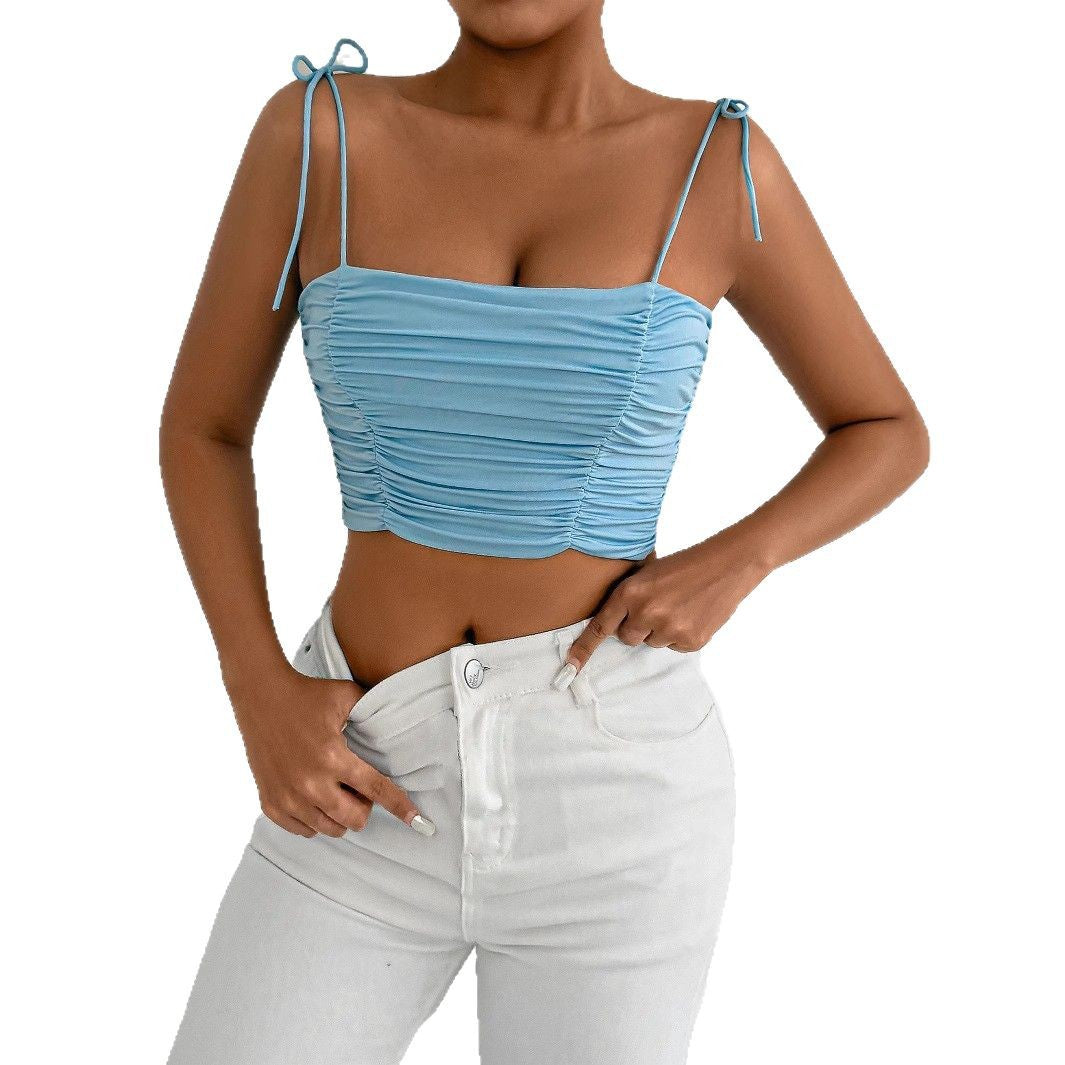 Women Fashion Sexy Solid Color Pleated Camisole