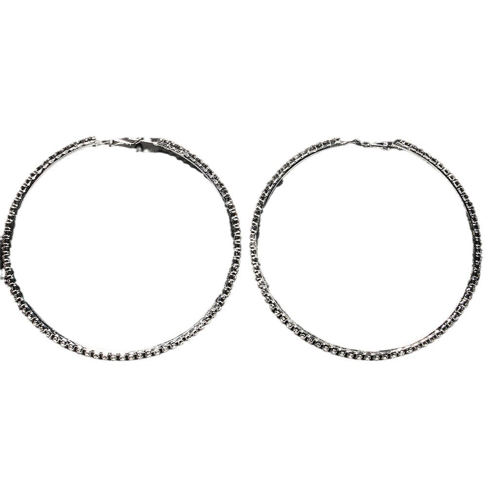 Fashion Exaggerated Hoop Earrings Rhinestone Geometry Style
