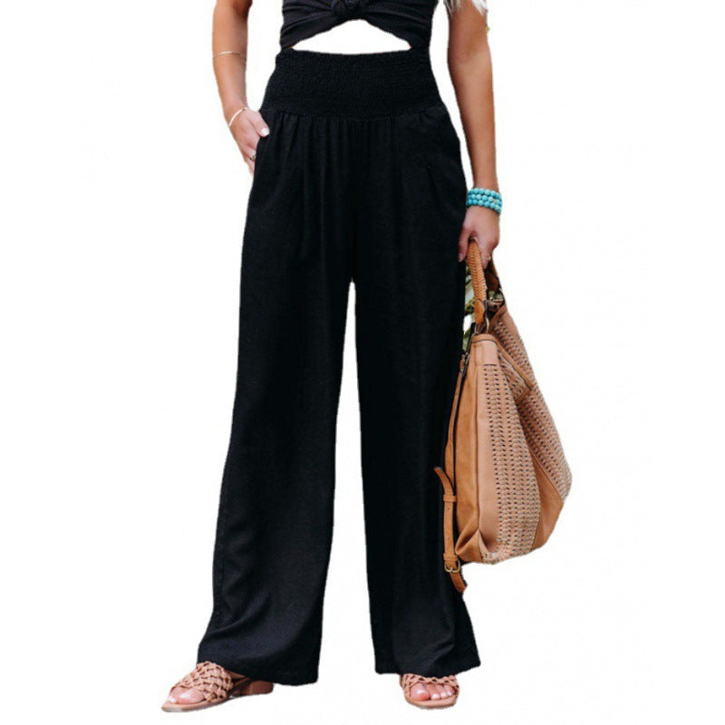 Pantalones anchos casuales de algodón y lino para mujer