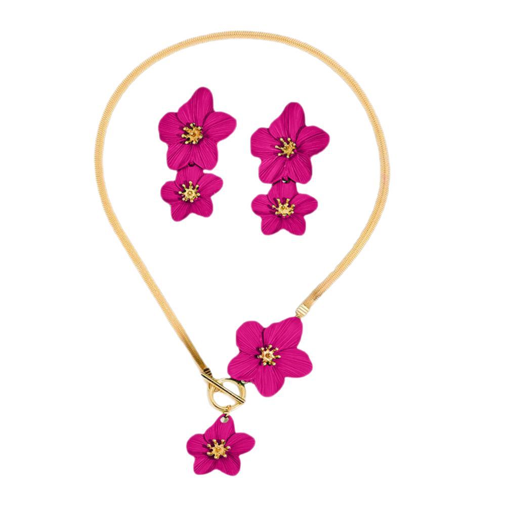 Elegant Alloy Floral Pendant Necklace Earrings Set - Fashion Jewelry
