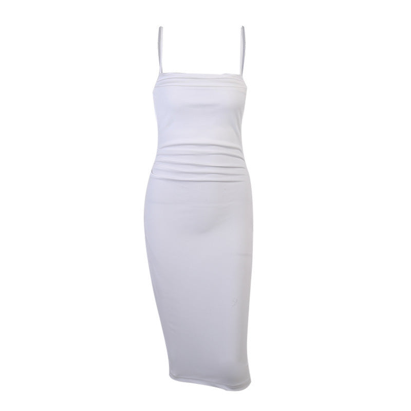 Women Fashion Sexy Elegant Solid Color Spaghetti Strap Dress