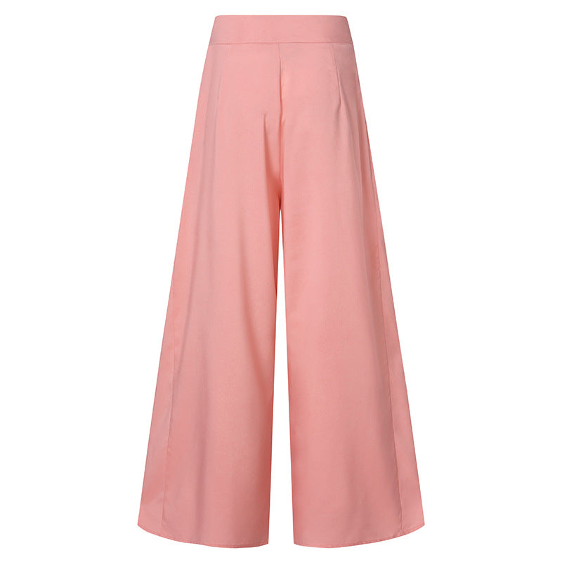 Pantalones anchos de cintura alta de color liso informales a la moda para mujer
