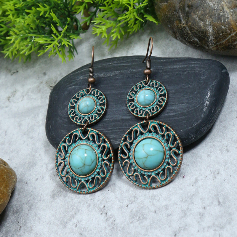 Boucles d'oreilles turquoise de style ethnique bohème