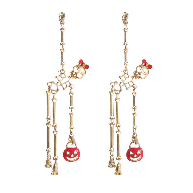 Pendientes colgantes de calavera de calabaza esmaltada para Halloween