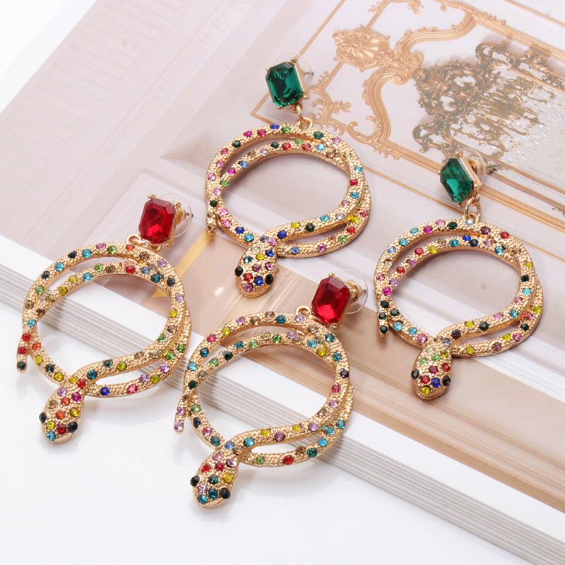 Pendientes colgantes de serpiente con diamantes de imitación a la moda para mujer