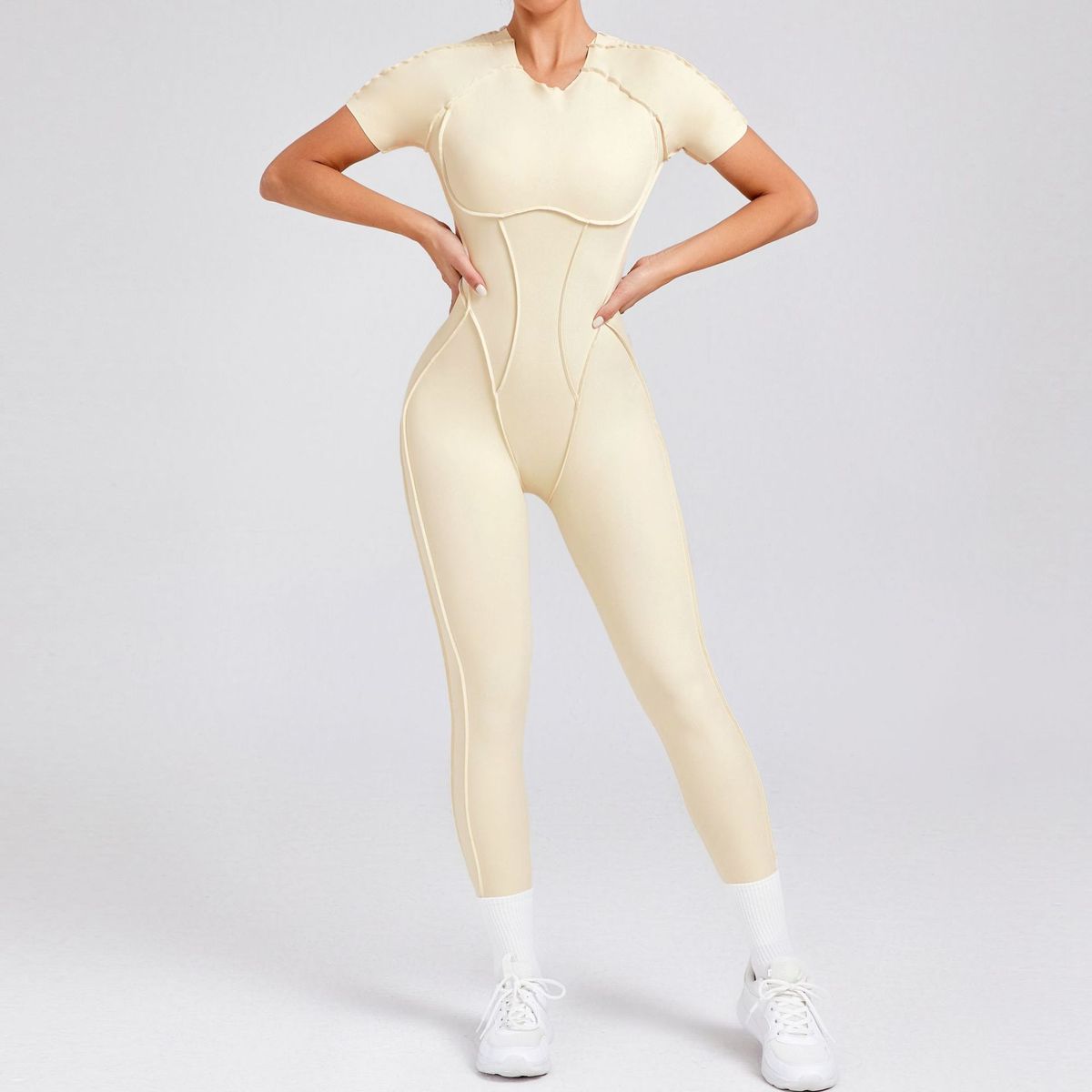 Women Fashion Solid Color Short-Sleeve Jumpsuits