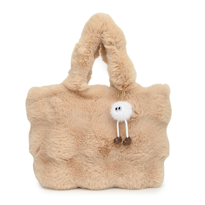 Women Fashion Casual Solid Color Plush Tote Bag