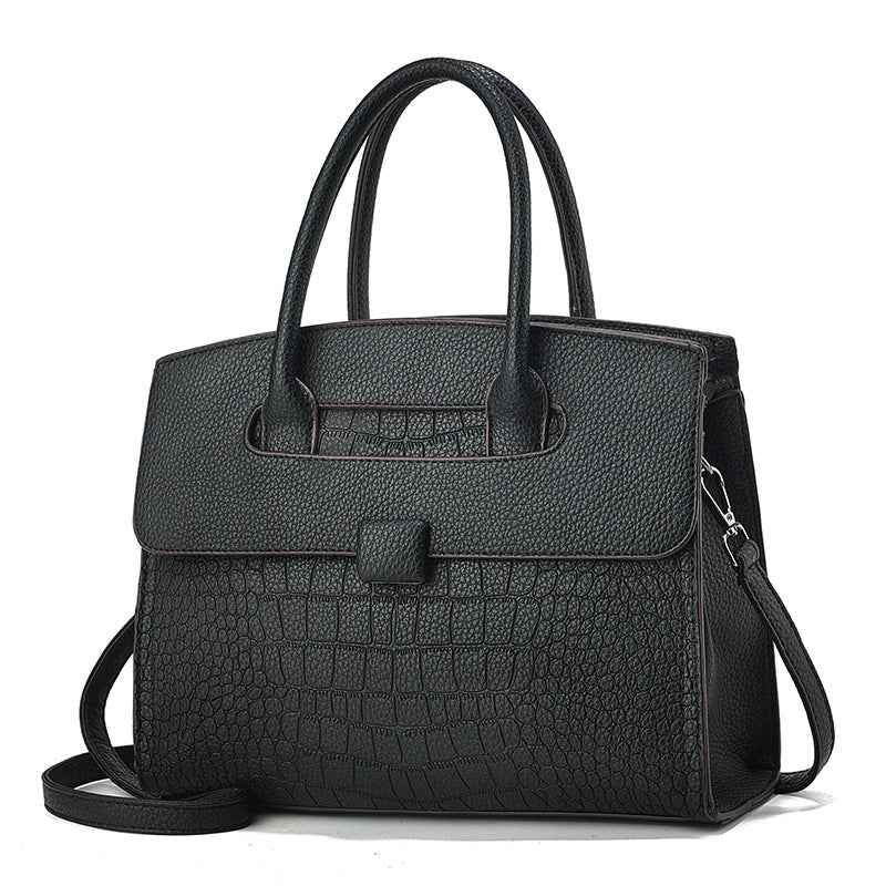Sac à main décontracté à motif crocodile pour femme, couleur unie, grande capacité