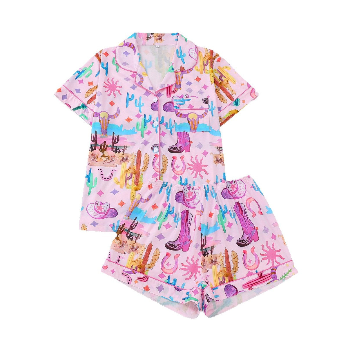 Women Multicolor Printed Lapel Loose Pajamas