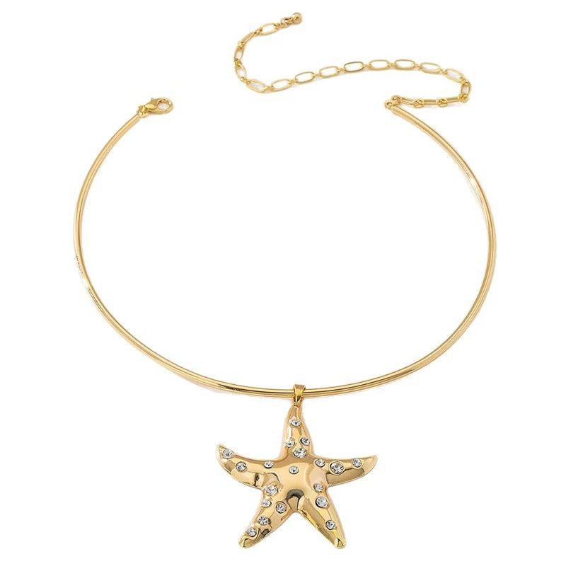 Collar de estrella de mar con diamantes de imitación y personalidad de moda