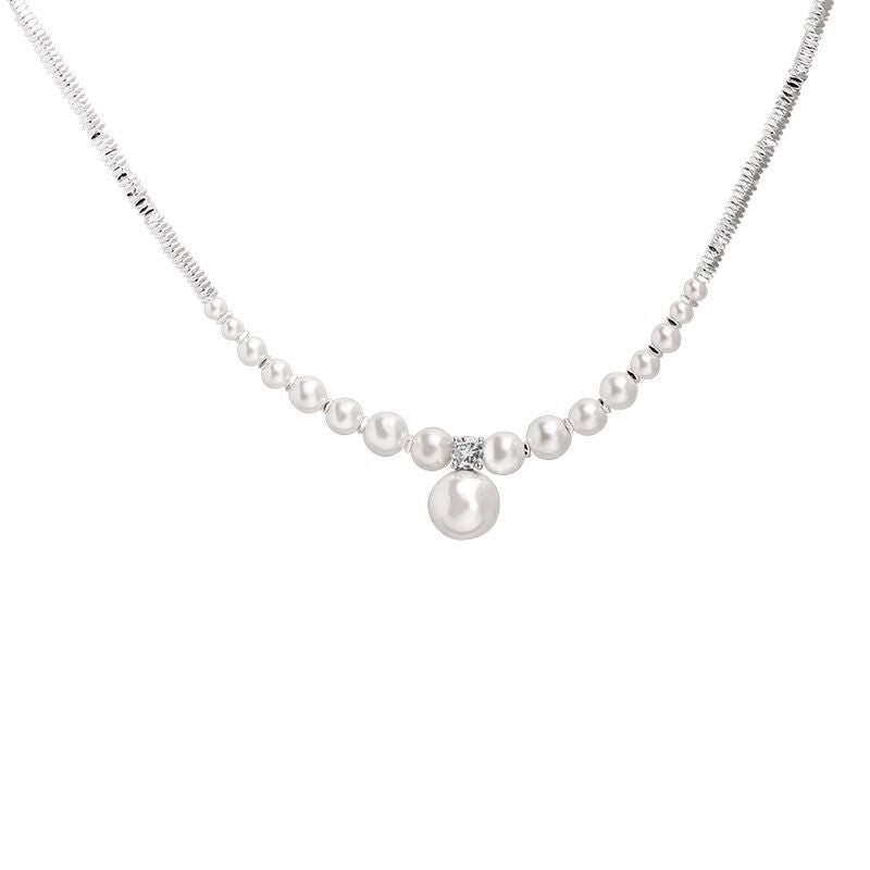 Collar elegante de perlas de plata para mujer, estilo geométrico