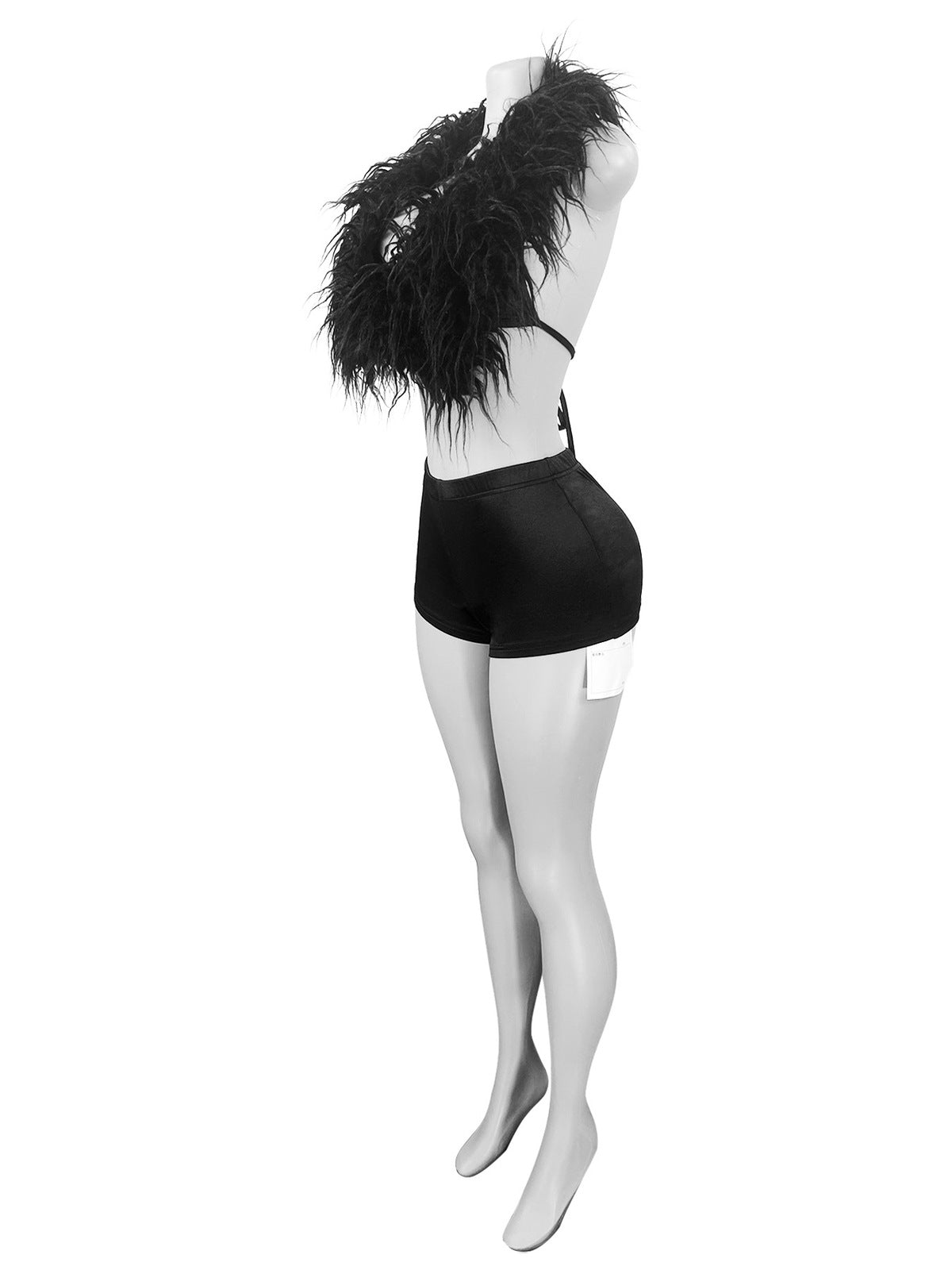 Haut à plumes sexy à col licou pour boîte de nuit