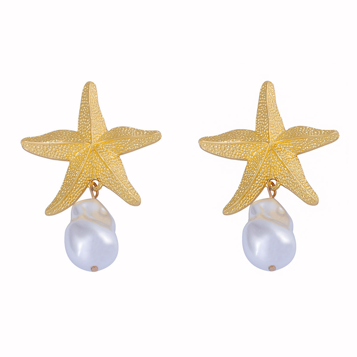 Women Fashion Casual Alloy Starfish Pearl Pendant Earrings