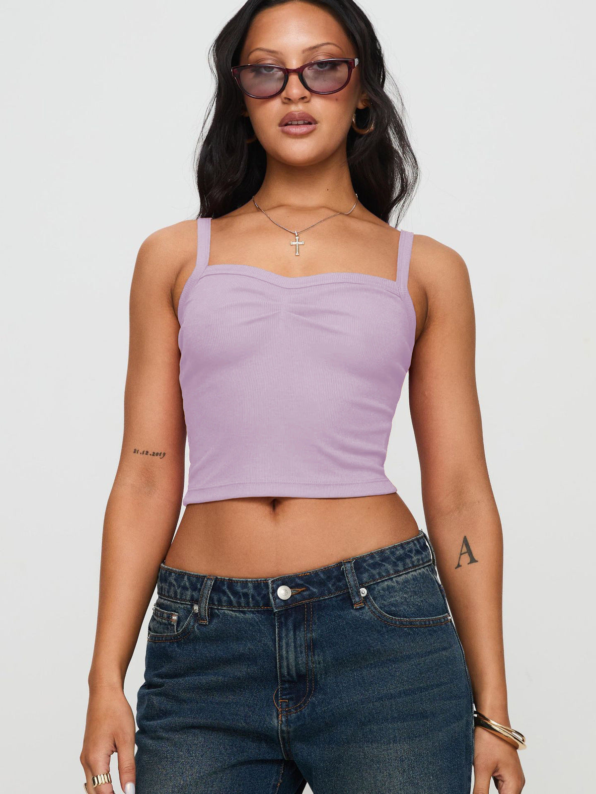Women Fashion Solid Color Cropped Camisole Polyester Street Style