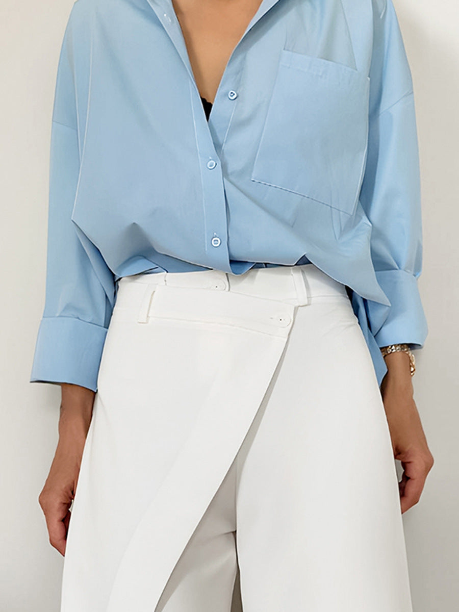 Women Casual Solid Color Asymmetrical High Waist Pants with Wide Legs