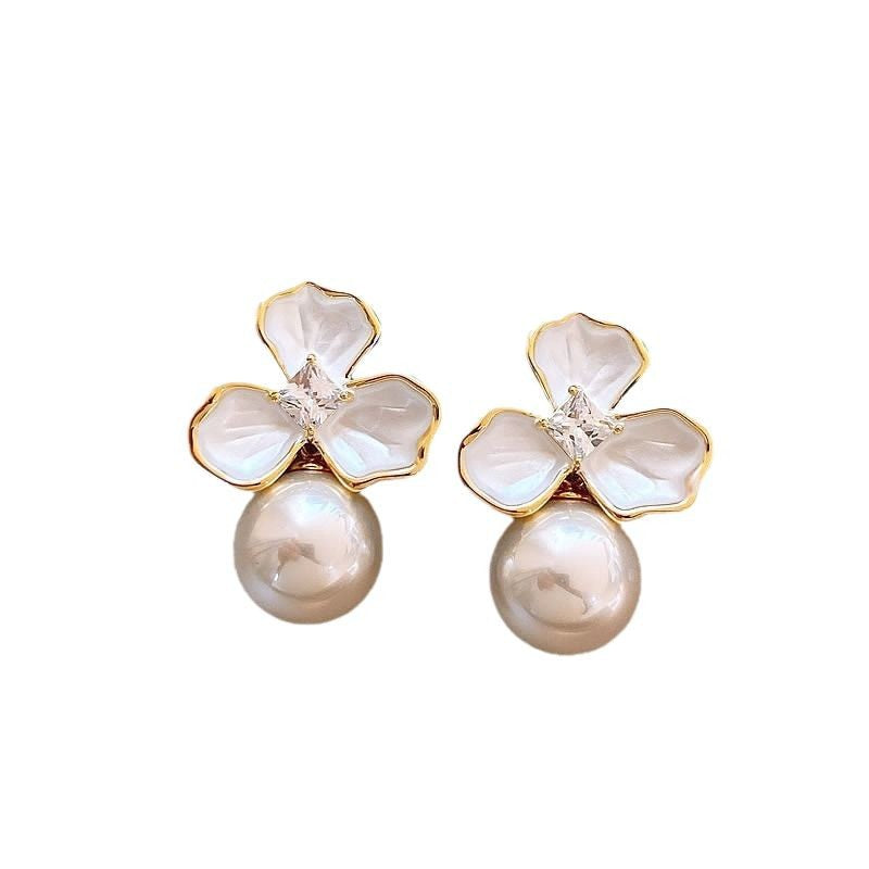 Boucles d'oreilles élégantes en strass et perles florales pour femmes, bijoux d'imitation