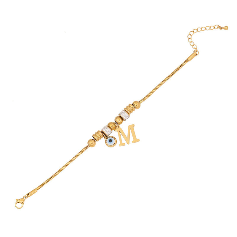 Pulsera de cuentas de acero inoxidable con alfabeto de moda