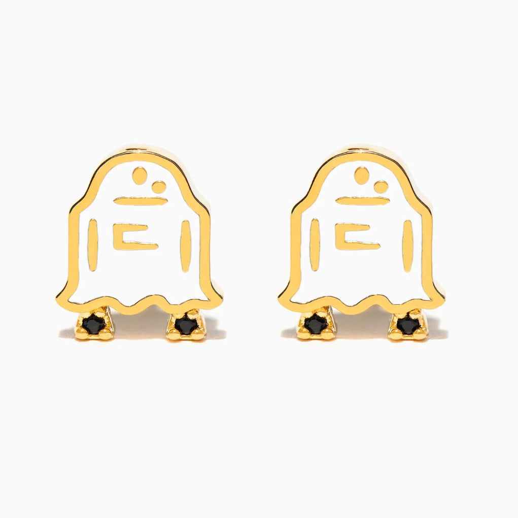 Pendientes creativos de Halloween con dibujos animados de cobre bañados en oro
