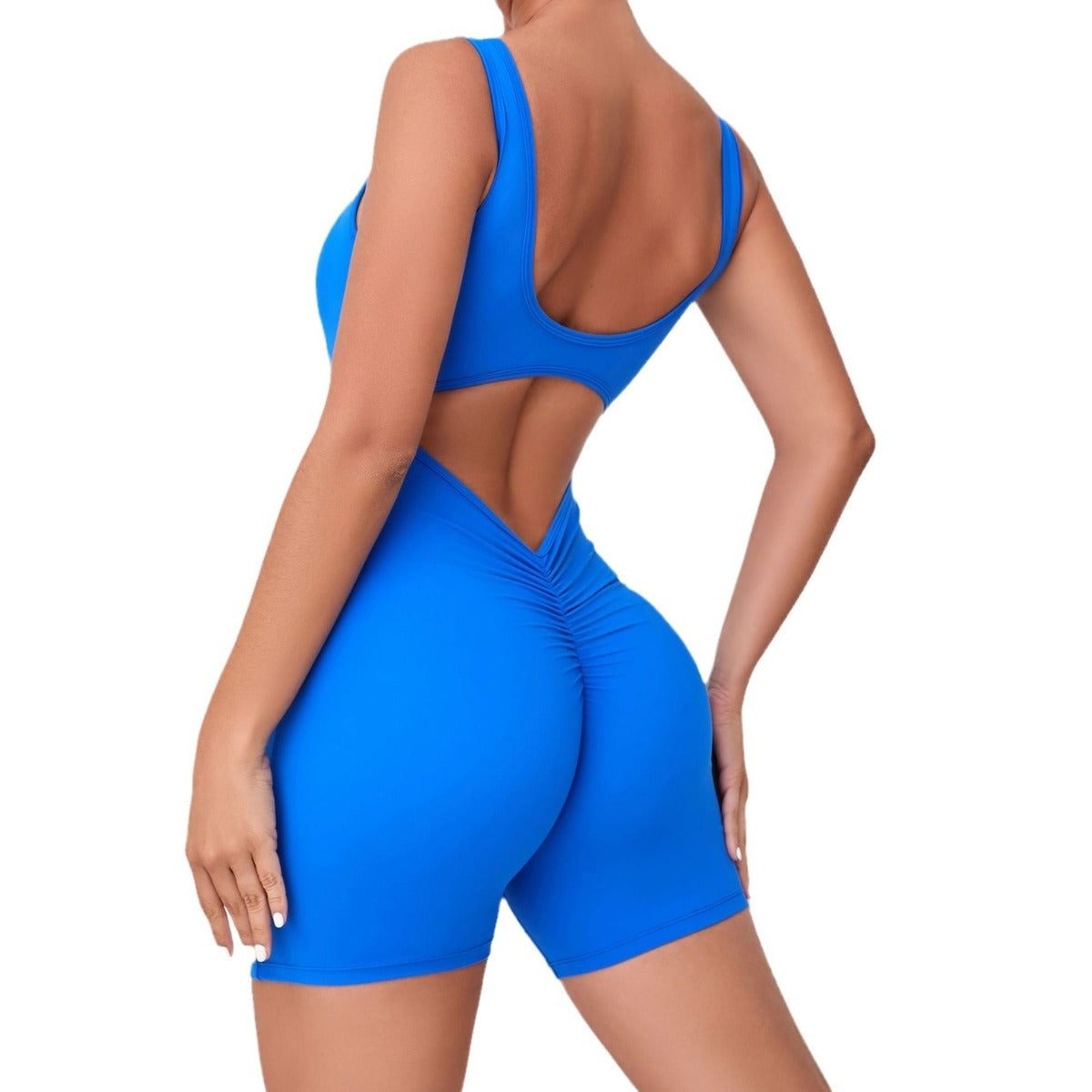 Women Fashion Solid Color Backless Sports Rompers