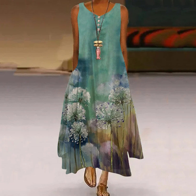Vestido largo con estampado floral sin mangas estilo bohemio para mujer