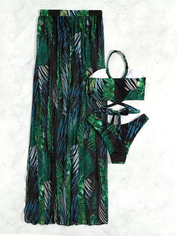 Conjunto de bikini de tres piezas con estampado de moda para mujer