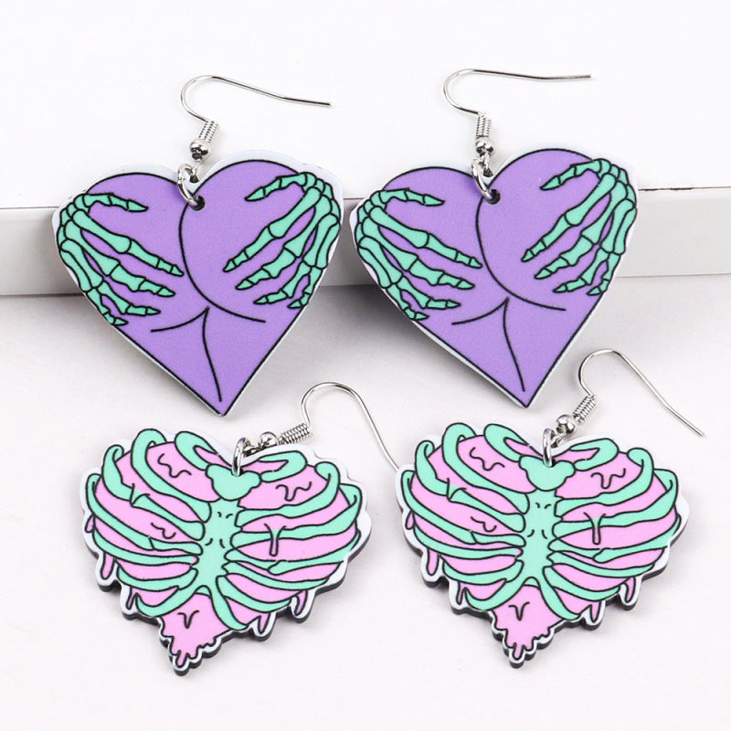 Pendientes de calavera exagerada y divertida de Halloween para mujer