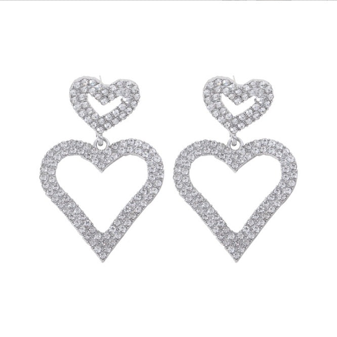 Pendientes personalizados con diamantes de imitación en forma de corazón exagerados