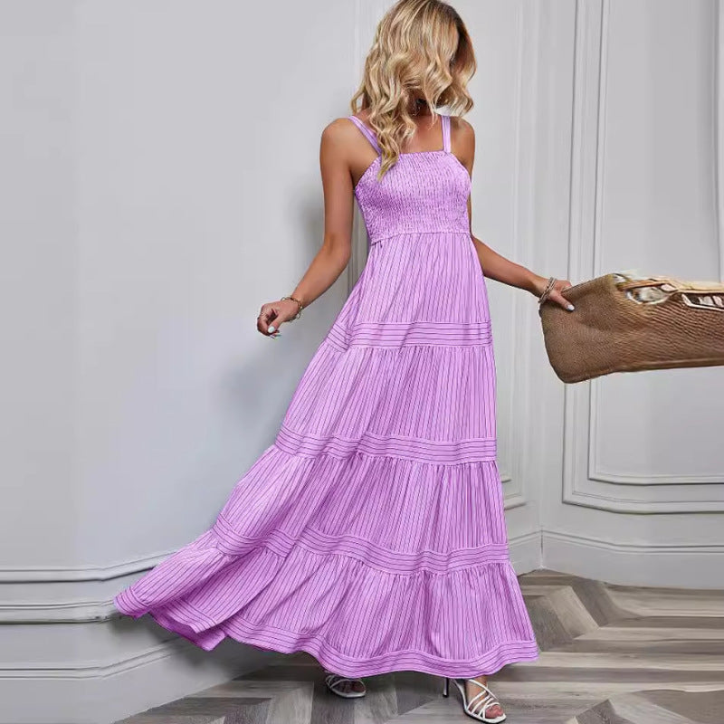 Vacation Women Casual Stripe Print Maxi Dress