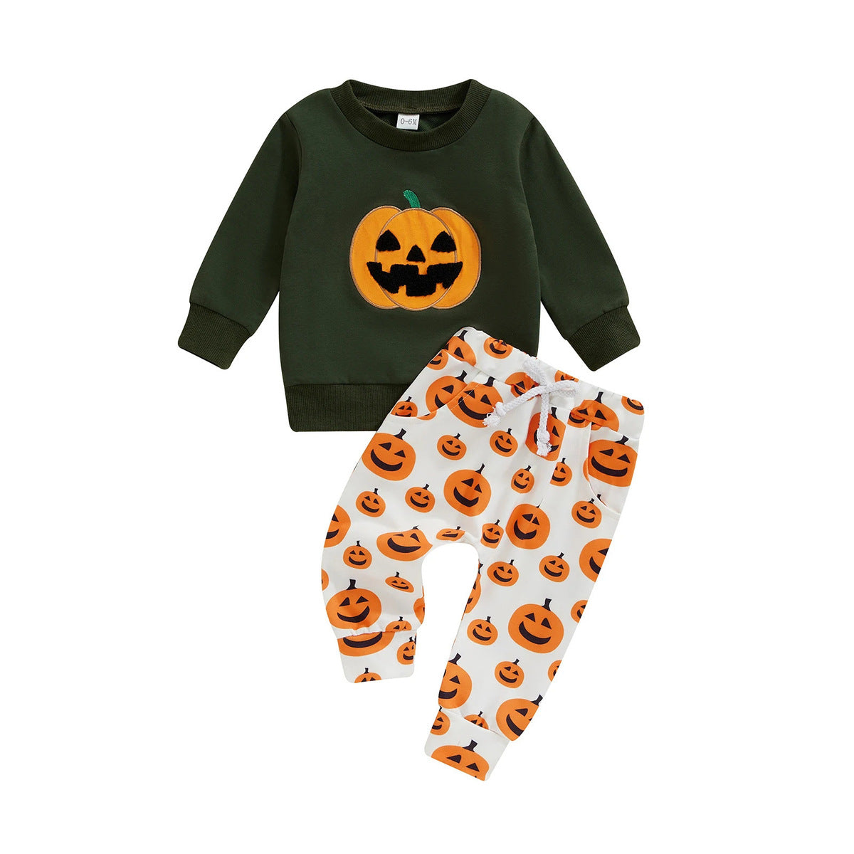 Conjunto de manga larga de algodón con estampado de calabaza de Halloween para niños