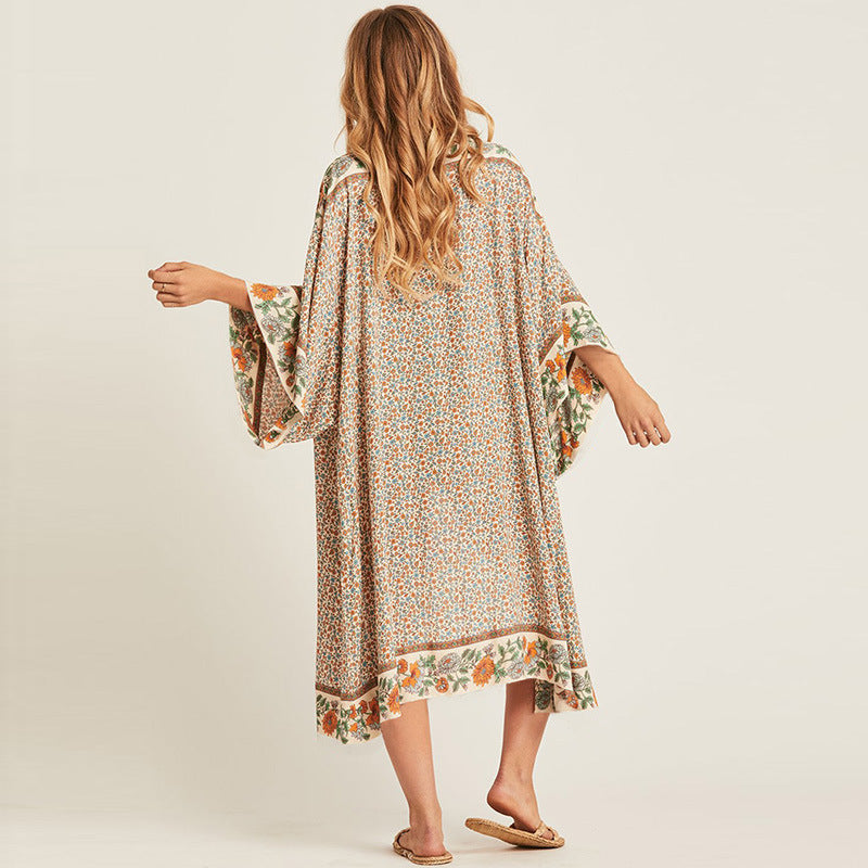 Cardigan imprimé floral pour femme, mode vacances plage