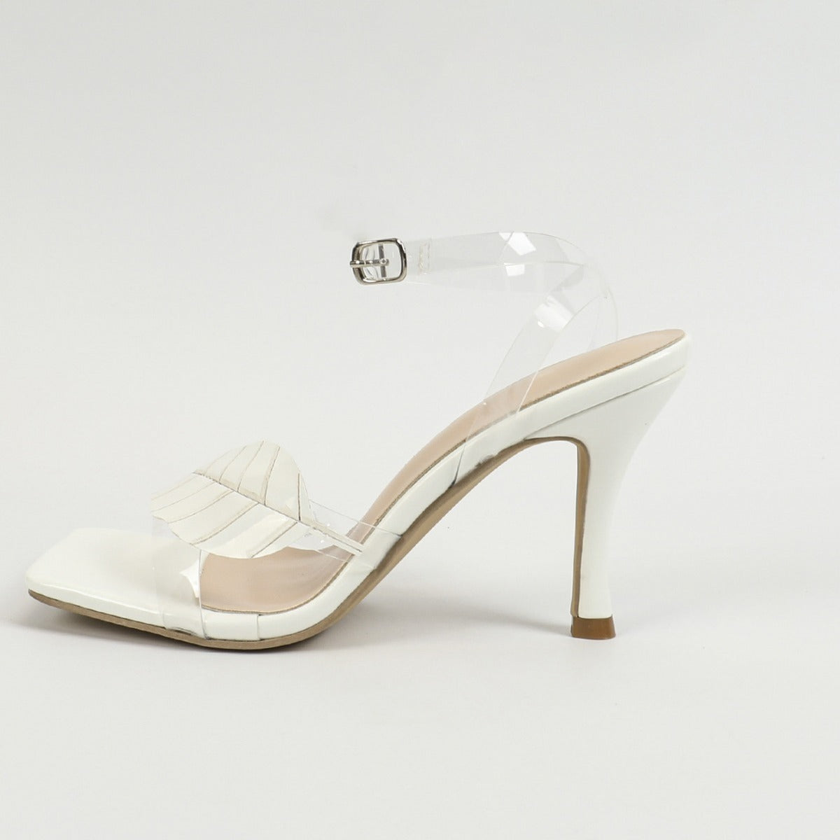 Zapatos de tacón alto con punta cuadrada y hojas de color liso sexys para mujer
