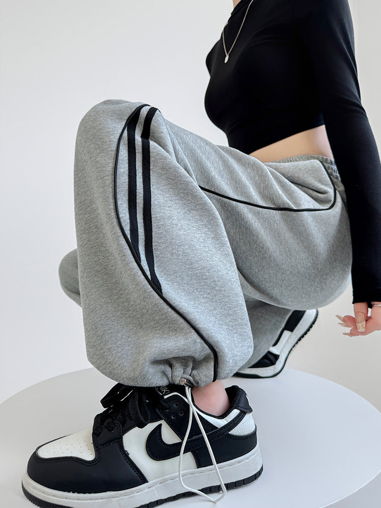 Pantalon large décontracté en coton à rayures pour femme