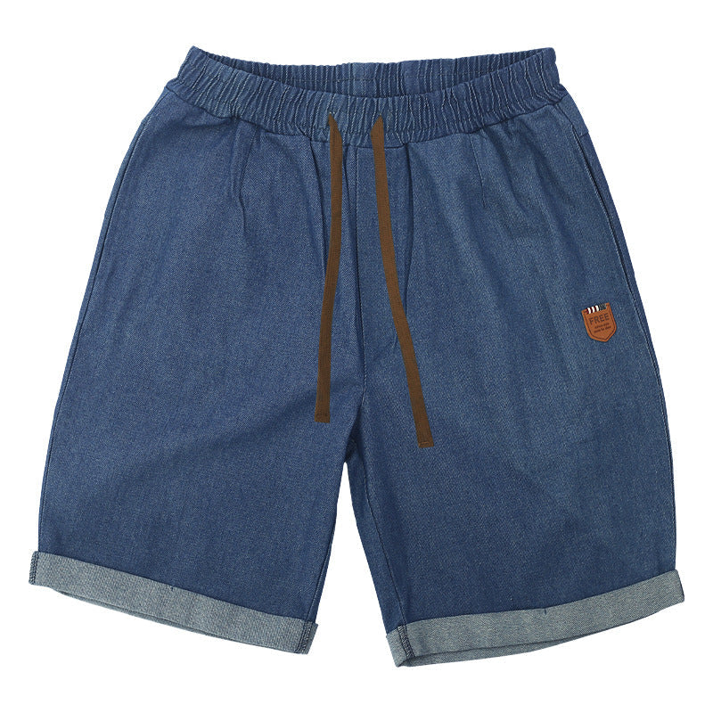 Men Casual Solid Color Drawstring Cotton Denim Shorts