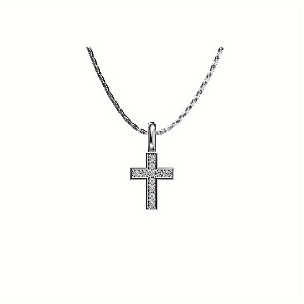 Men Fashion Simple Zircon Cross Pendant Necklace